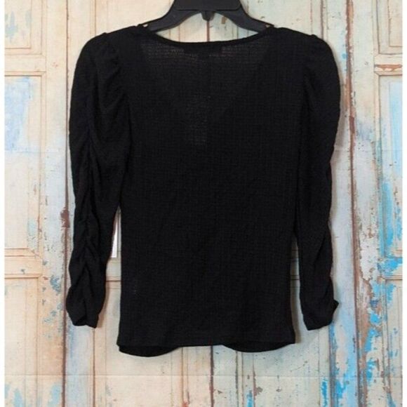 Crave Fame Womens Size Small Black 3/4 Sleeve Ruched Textured Blouse Top - Picture 2 of 10